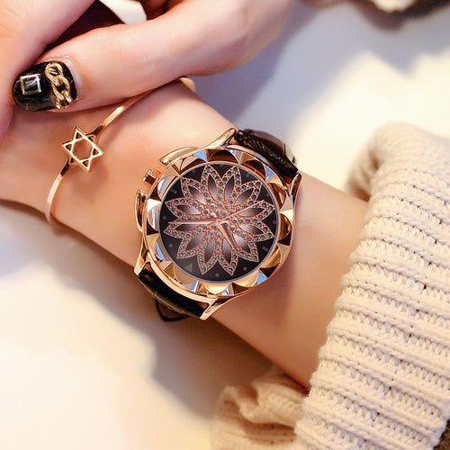 Multicolor Casual Crystal Dress Wristwatch Leather